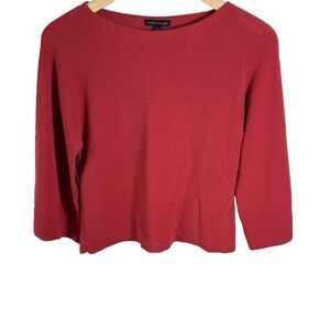 Eileen Fisher Red Organic Cotton/Nylon Blend 3/4 Sleeve Boat Neck Sweater Sz XXS
